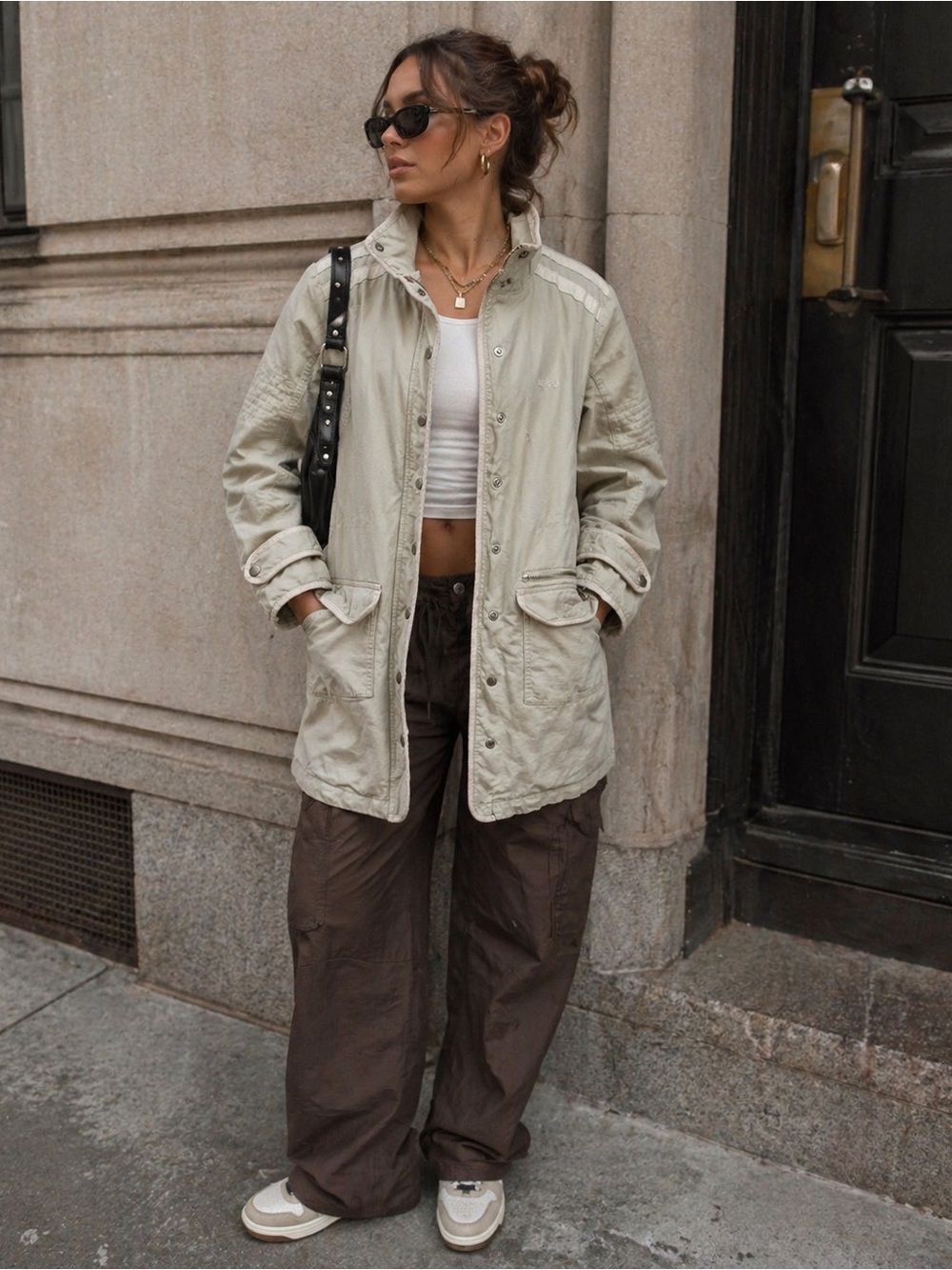 Levi’s Utility Hooded Jacket Beige Cargo TechPockets Zip Snap Streetwear L/G